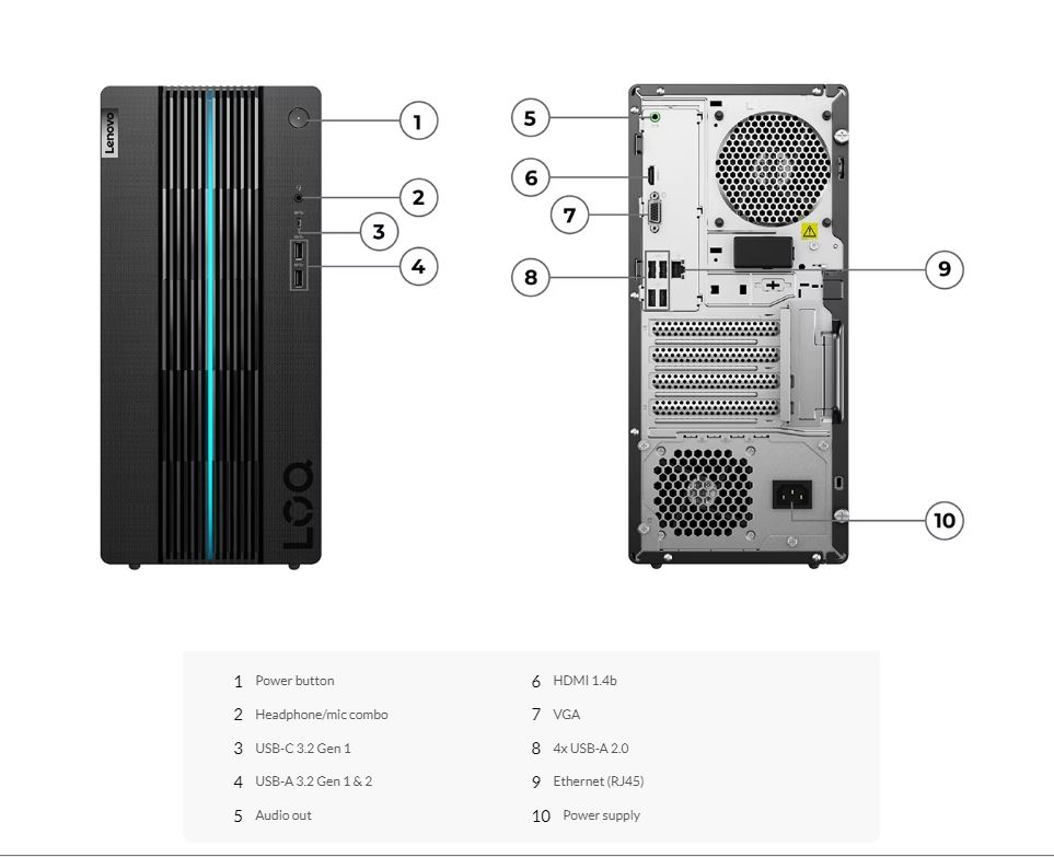 پورت های کیس گیمینگ لنوو LOQ Tower (Intel)
